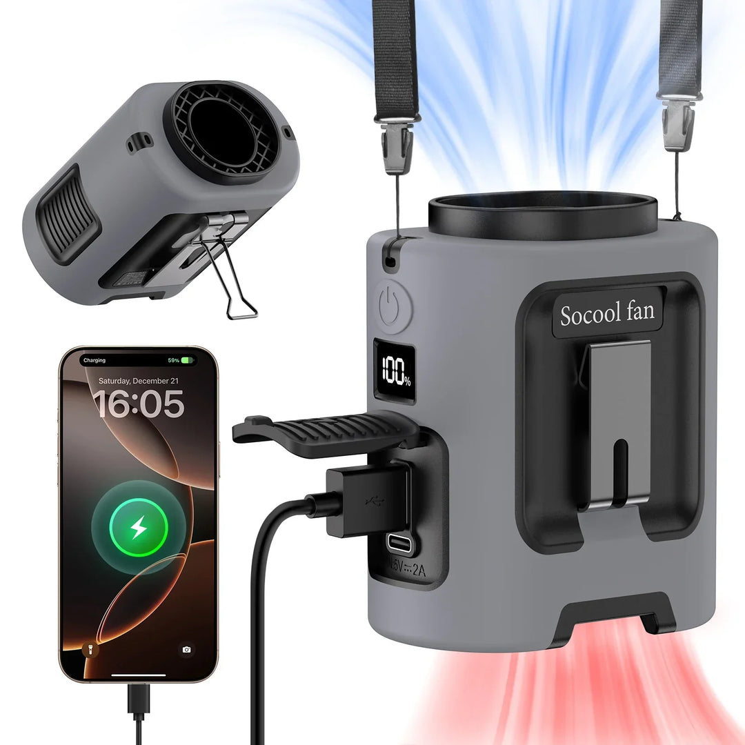 5000mAh Portable Waist Fan - 4 Speeds Neck Fan for Outdoor Travel