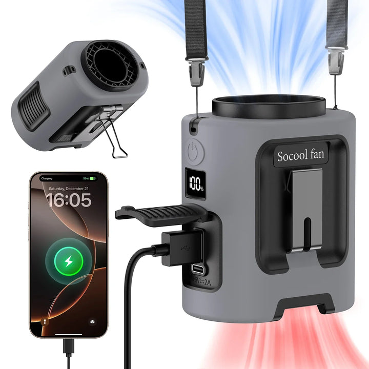 5000mAh Portable Waist Fan - 4 Speeds Neck Fan for Outdoor Travel