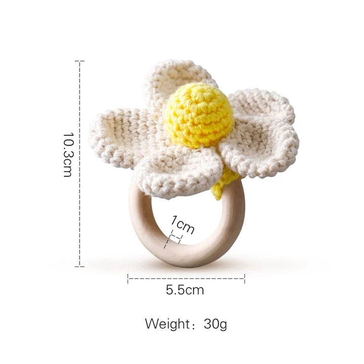 Crochet Bear Teether Rattle Ring Newborn Sensory Toys