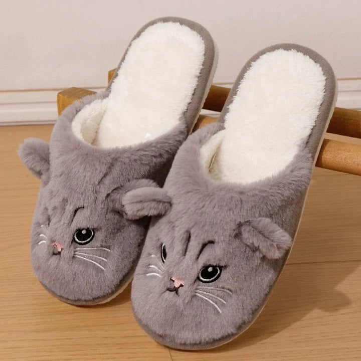 Warm Cozy Women’s Slippers - Cat-face Plush Design, Short Plush Lining, Indoor Use
