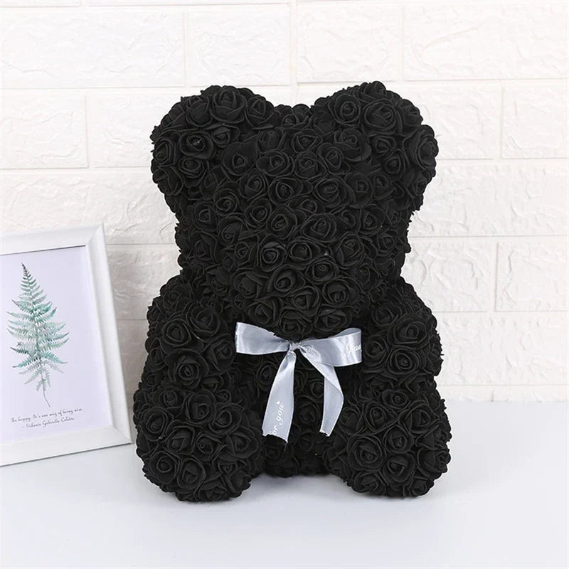 Faux Rose Teddy Bear with Gift Box and Lights - Romantic Anniversary or Valentine&