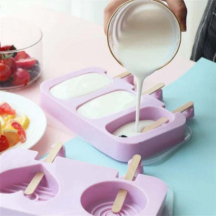 Silicone Ice Cream Mold Set with Lids, Fun Shapes Ice Pop Maker for Homemade Treats, Easy Release and Dishwasher Safe