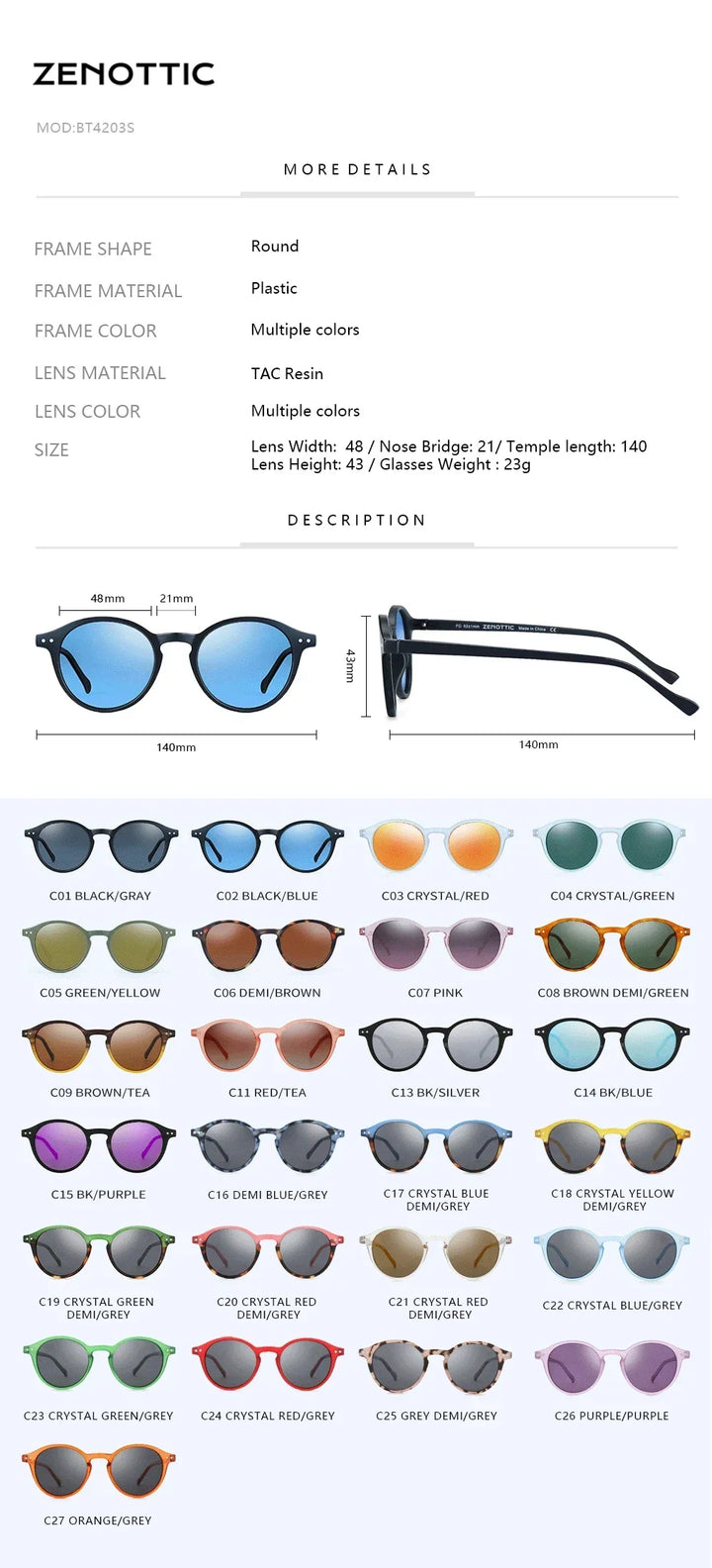Polarized Sunglasses Round Retro Unisex Eyewear Summer 2026 Trend UV400 Protection