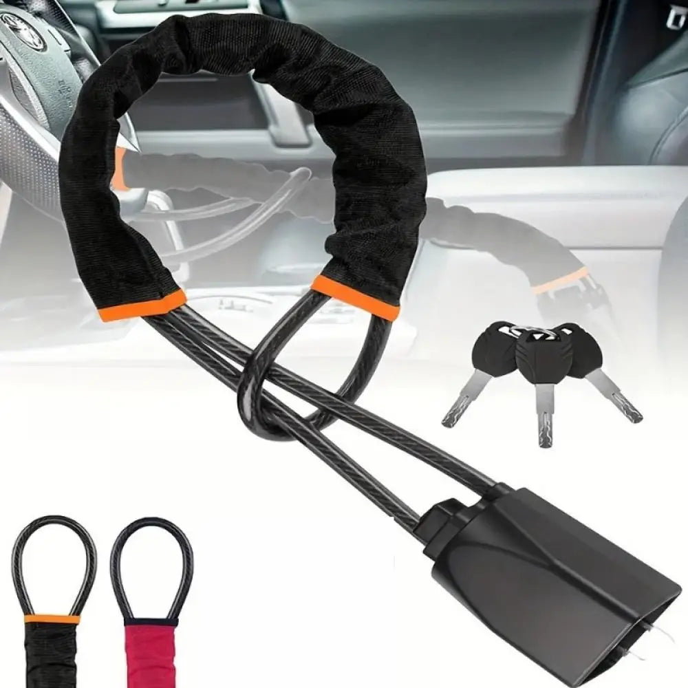 Universal Car Steering Wheel Lock with Seatbelt Buckle – 3-Key Anti-Theft Security Device 2026