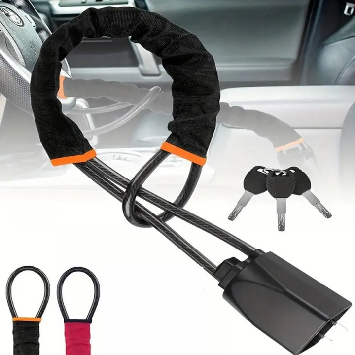 Universal Car Steering Wheel Lock with Seatbelt Buckle – 3-Key Anti-Theft Security Device 2026