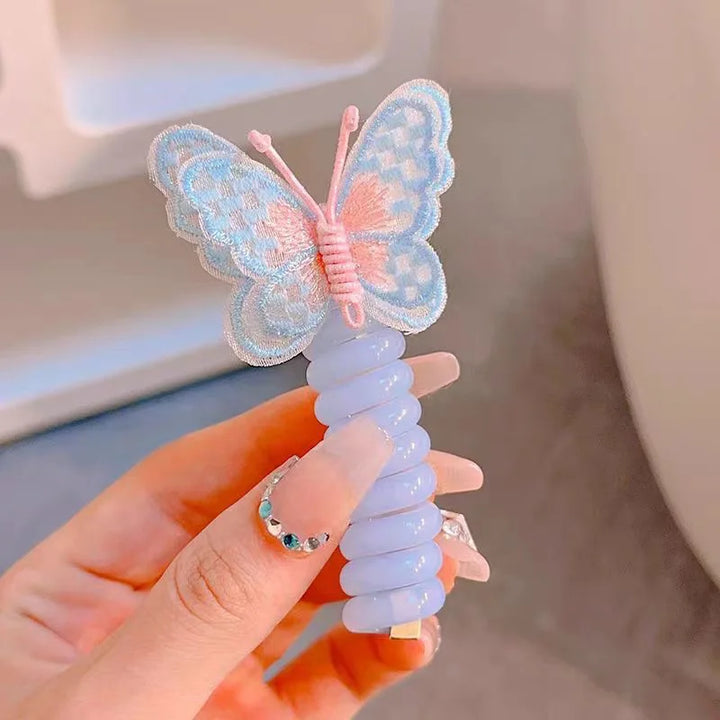 colourful Butterfly Hair Gum for Kids - Non-Damaging Hair Rope, Braided Telephone Line Ponytail Headband