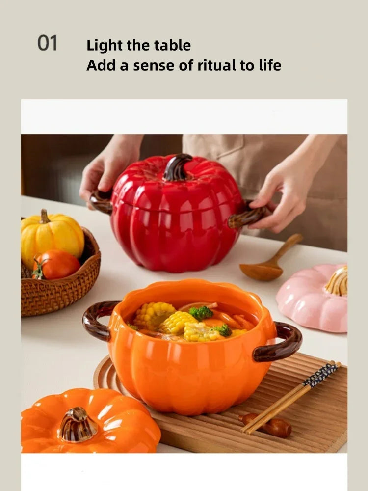 Ceramic Soup Pot Pumpkin Lid Porcelain Large Fall 2025