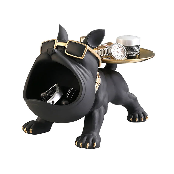 Resin Bulldog Storage Sculpture - Stylish Key Holder &amp; Candy Tray for Home Decor