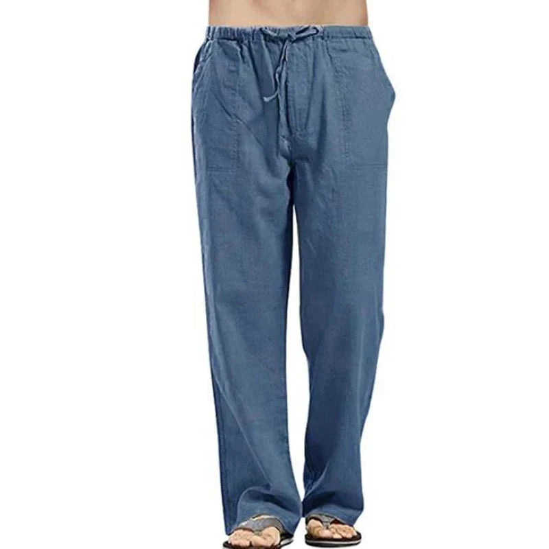 Solid color Multi-Pocket Linen Men Pants - Casual Breathable Summer Pant, Large Size