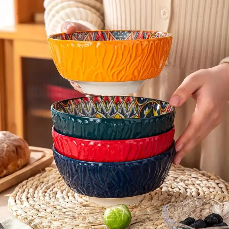 Bohemian Ceramic Bowls Set Floral Serving Bowls Versatile