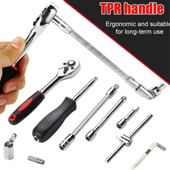 Home Tools Drive Socket Set - 1/4 Inch Ratchet Wrench &amp; Metric Hex Bit Kit for Mechanics