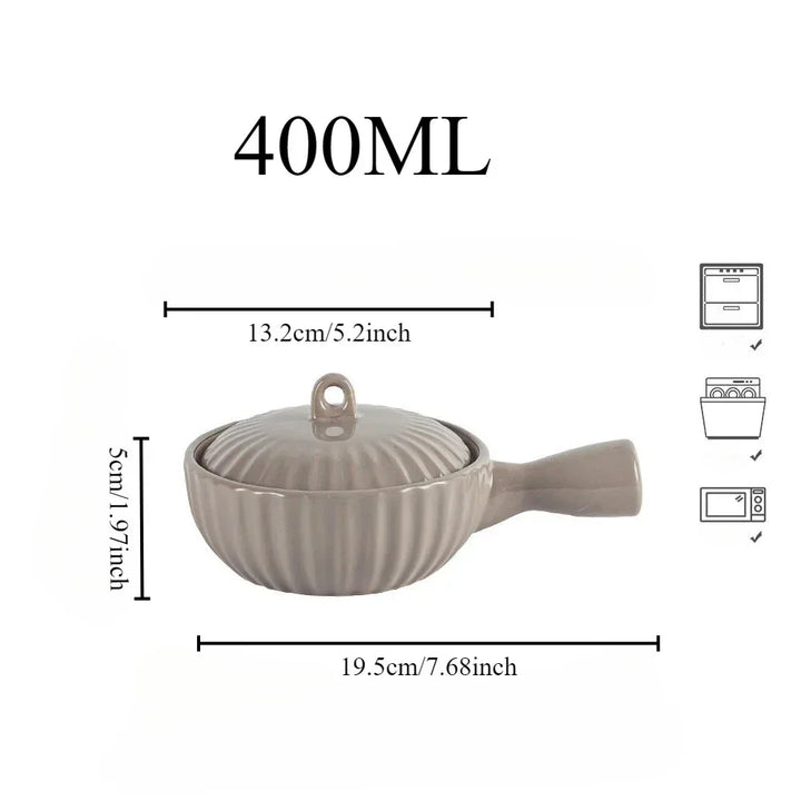 Ceramic Single Handle Bowl With Lid Japanese Style