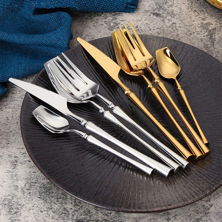 Stainless Steel 18/10  Cutlery Set - Glossy Silver Dinnerware, Matte 304 Tableware for Gifts