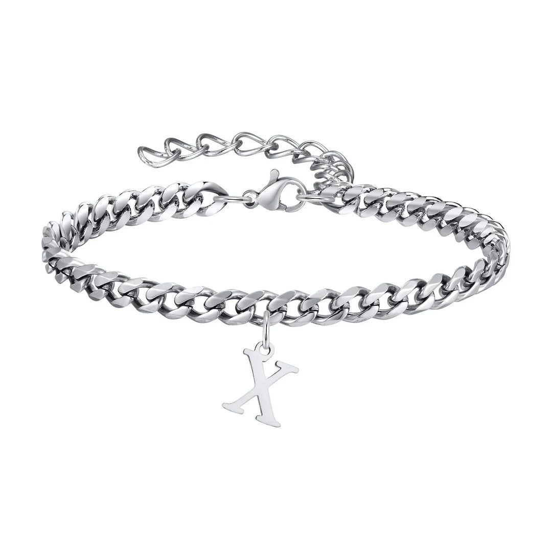 Initials Cuban Link Bracelet Stainless Steel Adjustable