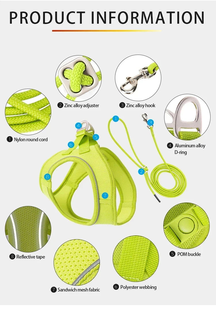 Dog Harness Leash Set Reflective Padded Vest All Seasons Outdoor Walking Gift Idea