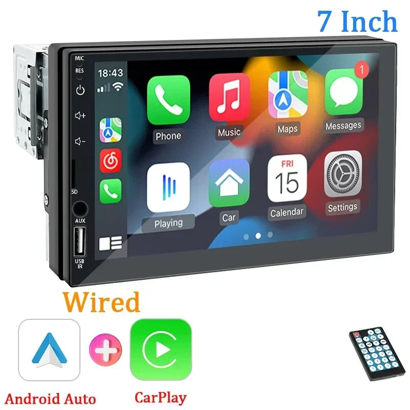 Car Stereo 7-Inch 1 Din CarPlay Android Auto MP5 Head Unit With USB Bluetooth Rear View Camera Fall 2025 Gift