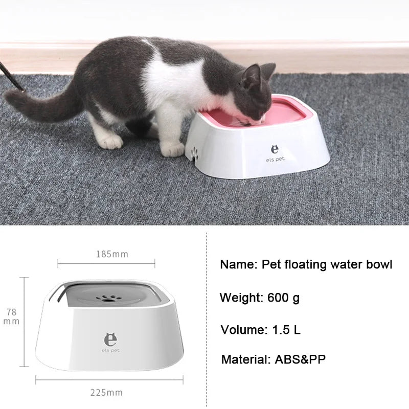 Dog Drinking Water Bowl - 1.5L Non-Wetting Cat Bowl, Spill-Proof Plastic Dispenser for Pets