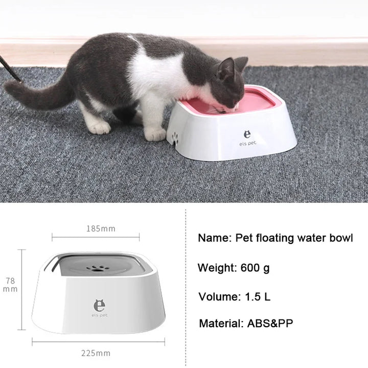 Dog Drinking Water Bowl - 1.5L Non-Wetting Cat Bowl, Spill-Proof Plastic Dispenser for Pets