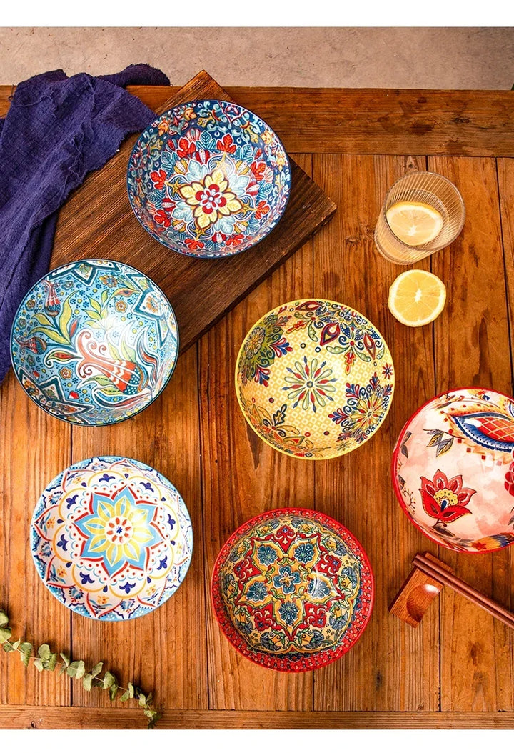 Bohemian Ceramic Rice Bowl Retro Noodle Bowl Kitchen Gift