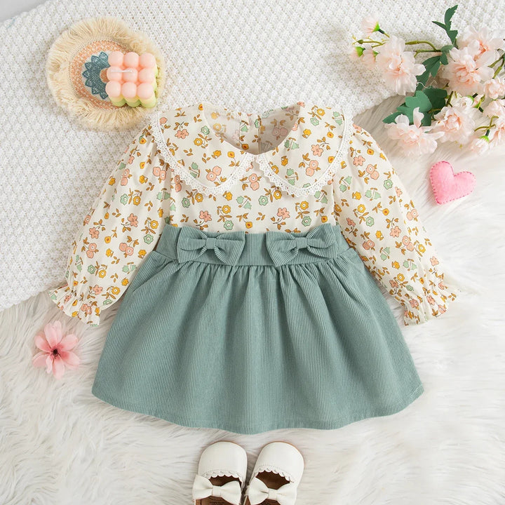 Soft baby girl dress - floral long sleeve, polyester, for classic spring and autumn wear
