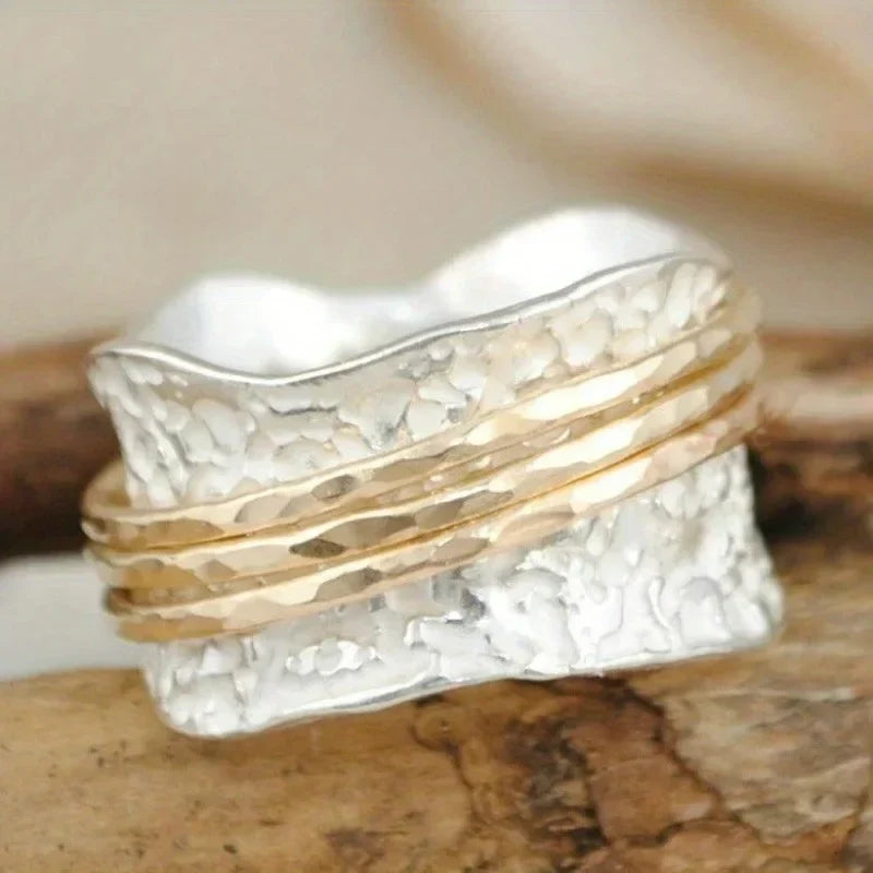 Statement Ring Irregular Pleated Wide Face Hammered Texture Vintage Trend Holiday Gift Idea