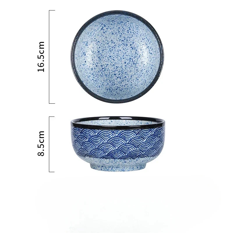 Qinghai Wave Noodle Bowl Hand Painted Vintage Ceramic Bowl