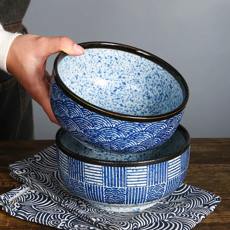 Qinghai Wave Noodle Bowl Hand Painted Vintage Ceramic Bowl