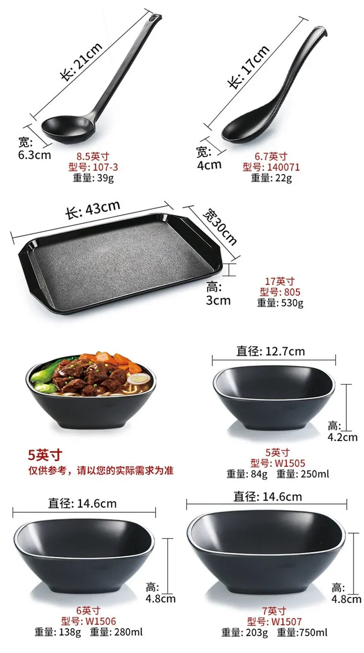 Ramen Bowl Black Plastic Japanese Style Noodle Bowl