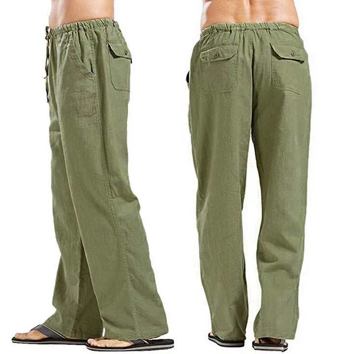 Solid color Multi-Pocket Linen Men Pants - Casual Breathable Summer Pant, Large Size
