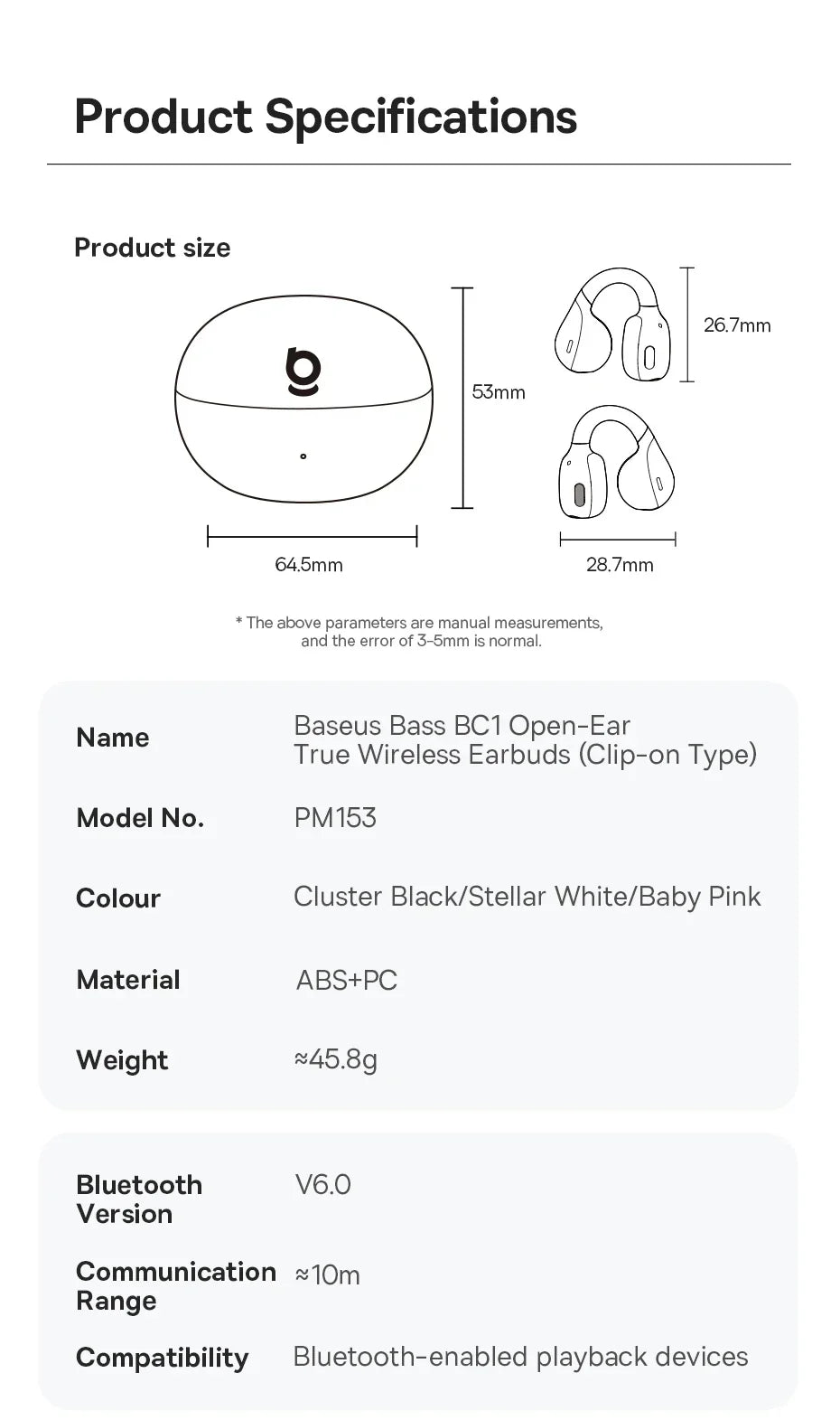 Baseus BC1 Open-Ear Clip Earbuds Bluetooth 6.0 – 4-Mic Noise Cancellation Super Bass IP55 Sports 2026