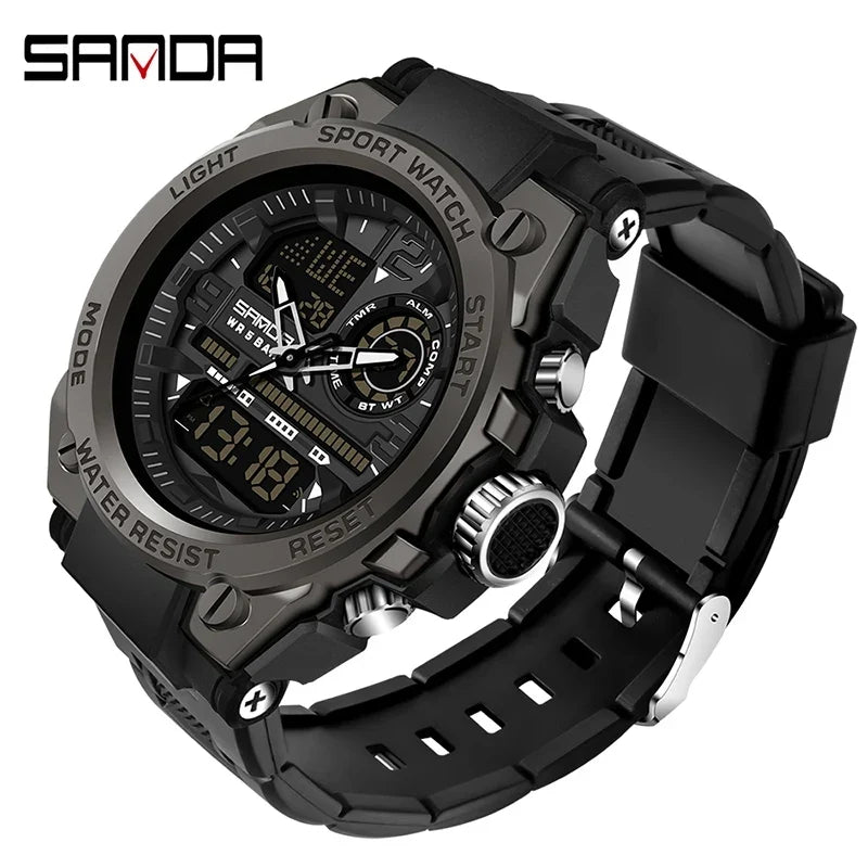 Digital Sports Watch Dual Display LED Military Style Rugged Watch Fall 2026 Water Resistant