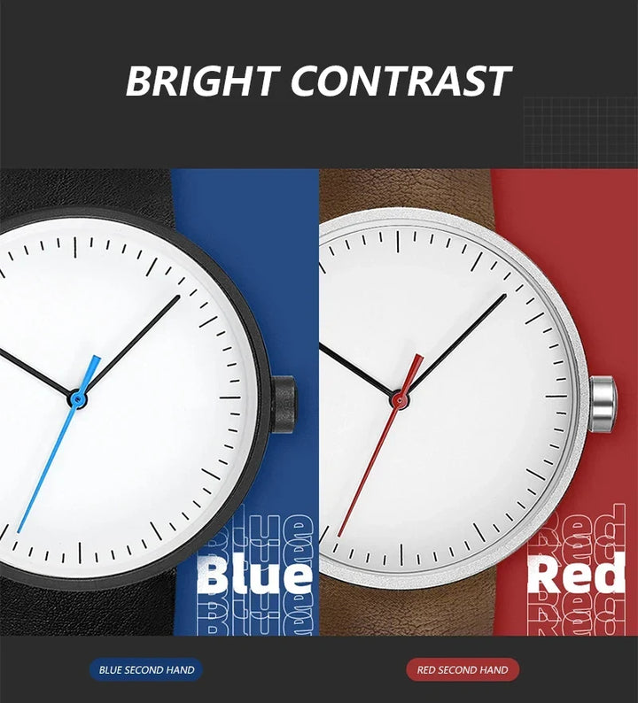 Classic unisex quartz wristwatch – leather strap, round dial, minimalist everyday timepiece