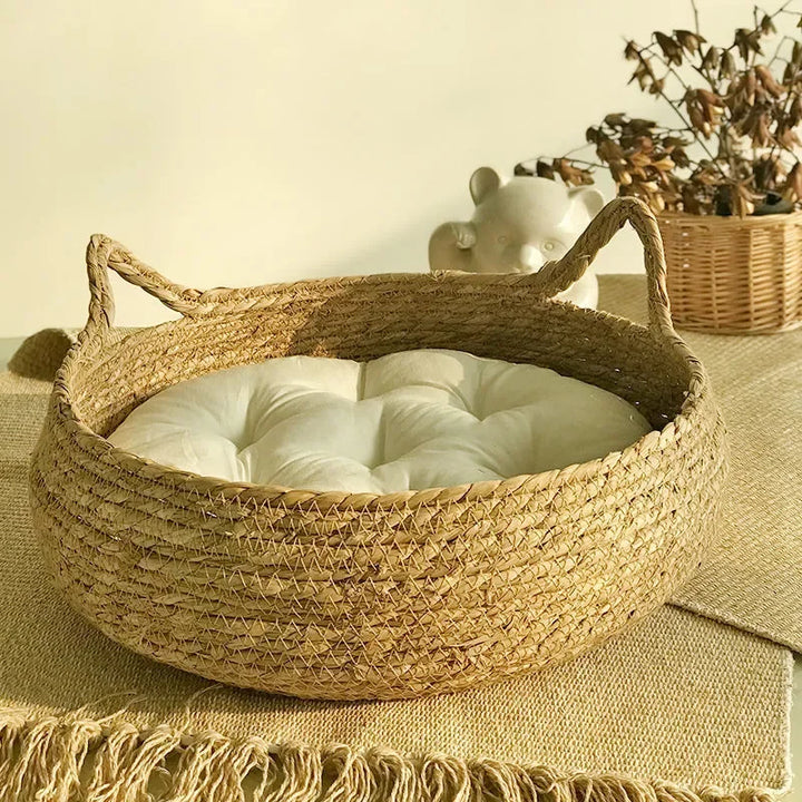 Handmade Vine Woven Cat Nest - Detachable Washable Winter Warmth Pad for Pet Supplies