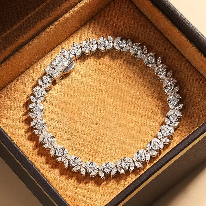 Moissanite Tennis Bracelet Sterling Silver Bridal Floral