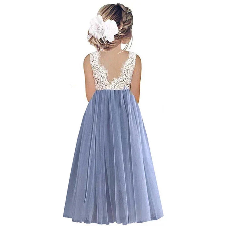 Lightweight Girls’ Flower Girl Dress - Lace Bodice, Flowing Tulle Skirt, Polyester, For Wedding