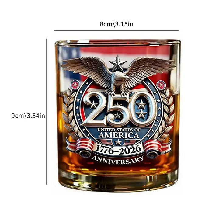 Patriotic Whiskey Glass Hand Blown Eagle Glassware USA 250th Anniversary Rotating Cup Gift Idea