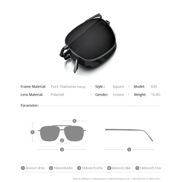Polarized Sunglasses Titanium Folding Square Frame Ultralight Travel Eyewear Summer 2026 UV Protection