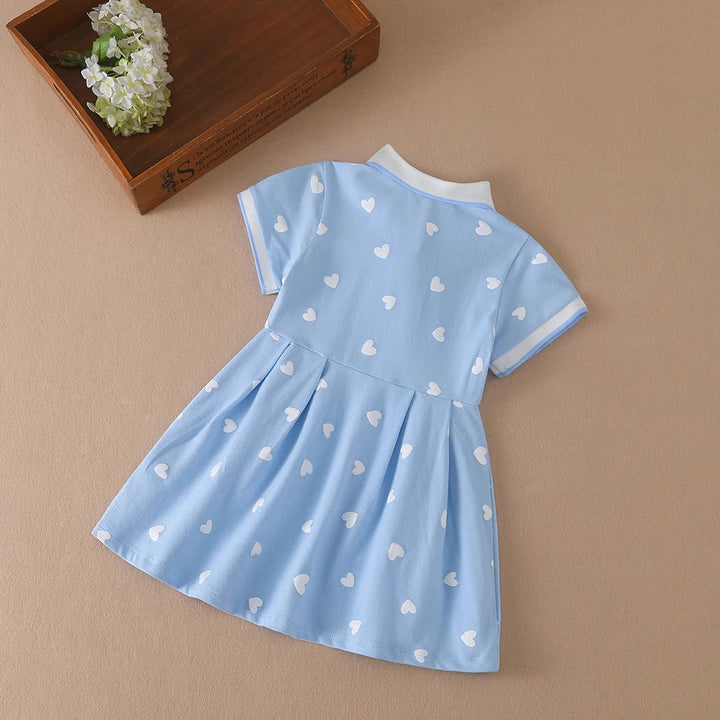 Lightweight girls’ dress - polo collar, knee-length, cotton-elastane, for summer wear