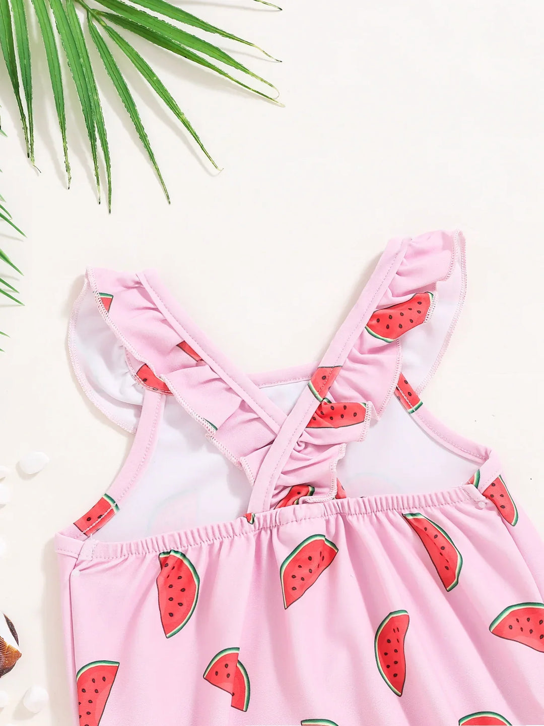 Soft Durable Baby Girls’ Swimsuit – Halter-Neck Watermelon-Print, Polyester, For Summer Beach Days