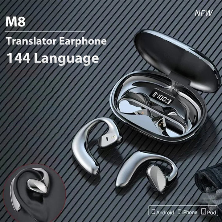 M8 Translator Earbuds - 144 Language Two-Way Device, 97% Accuracy, Music &amp; Calling Support