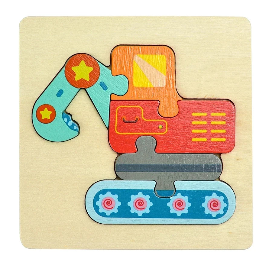 3D Wooden Animal and Vehicle Puzzle for Kids, Educational Montessori Toy for Cognitive Development and Fine Motor Skills