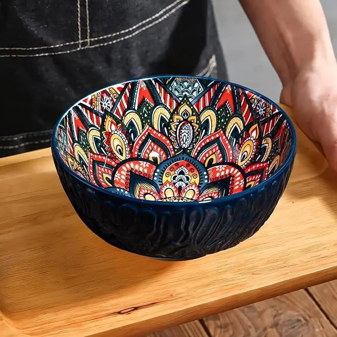 Bohemian Ceramic Bowls Set Floral Serving Bowls Versatile