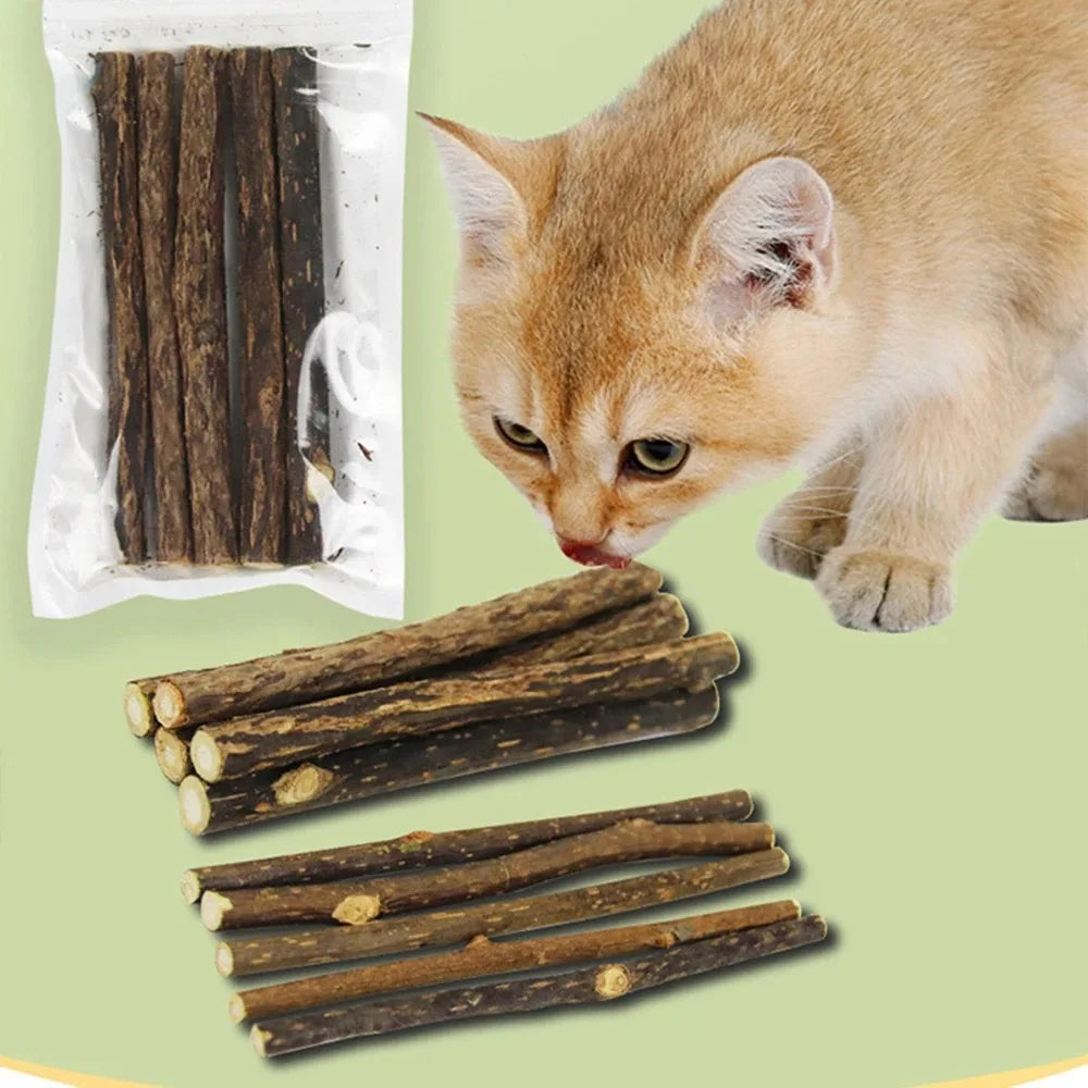 Natural Matatabi Cat Chew Sticks 15-Pack - Silvervine Catnip Dental Toy for Teeth Cleaning