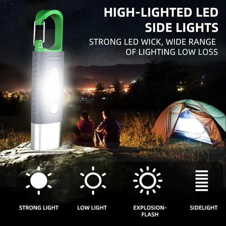 Mini Convenient High Power LED Flashlight - Waterproof Camping Light with Telescopic Zoom and Side Lights