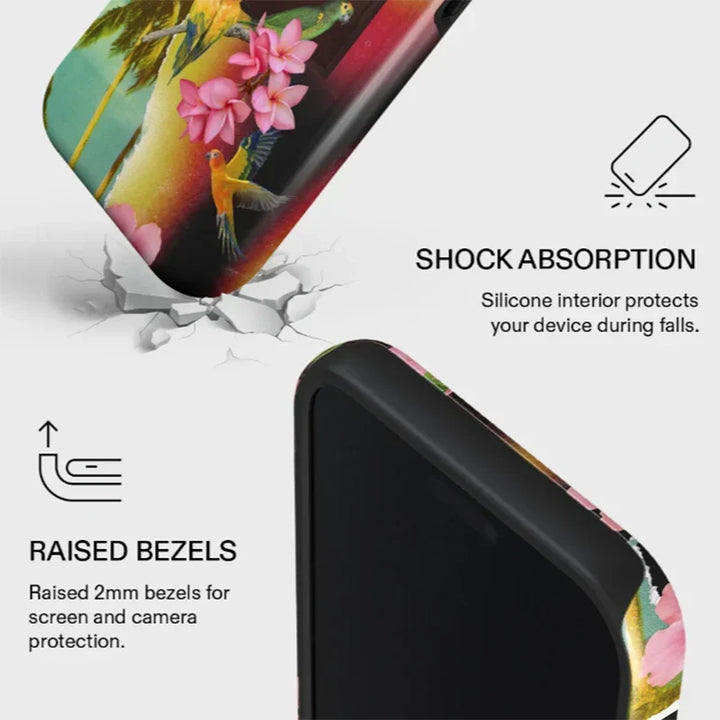 Tropical Ocean Double-Layer iPhone Case - PC TPU Cartoon Design Washable Cover for iPhone 11 to 17