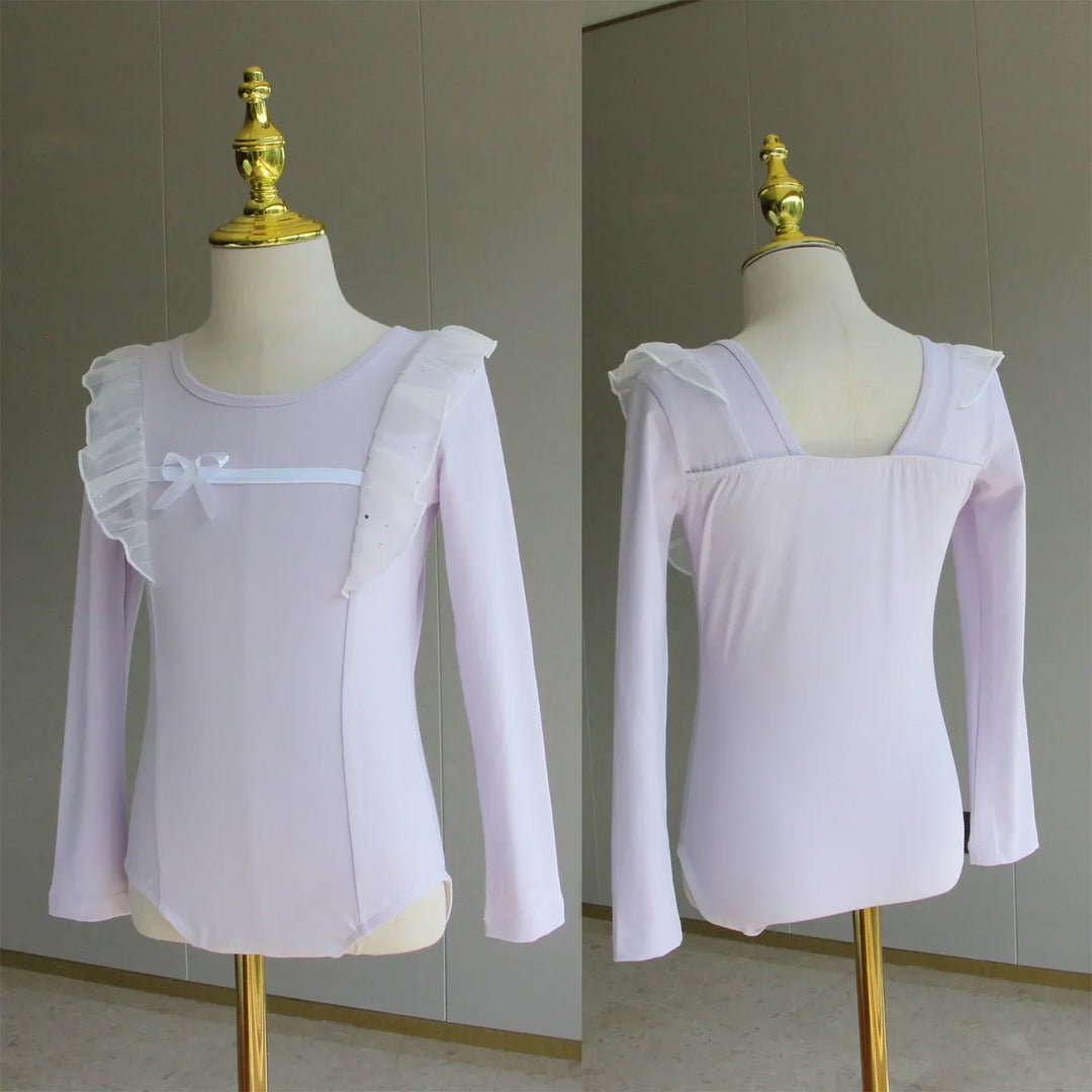 Lightweight girls ballet leotard set - puff-sleeve top, tulle tutu skirt, polyester, for dance class
