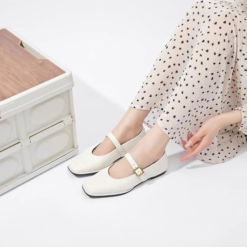 Supportive Women Mary Jane Flats - Square Toe, Leather