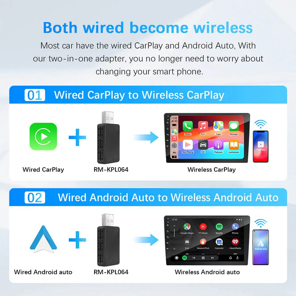 Wireless CarPlay AI Box 2in1 Android Auto Dongle Plug and Play Car Radio Upgrade 99 Percent Car Compatibility Fall 2025
