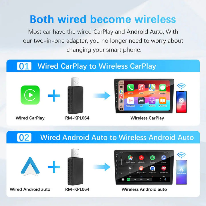 Wireless CarPlay AI Box 2in1 Android Auto Dongle Plug and Play Car Radio Upgrade 99 Percent Car Compatibility Fall 2025
