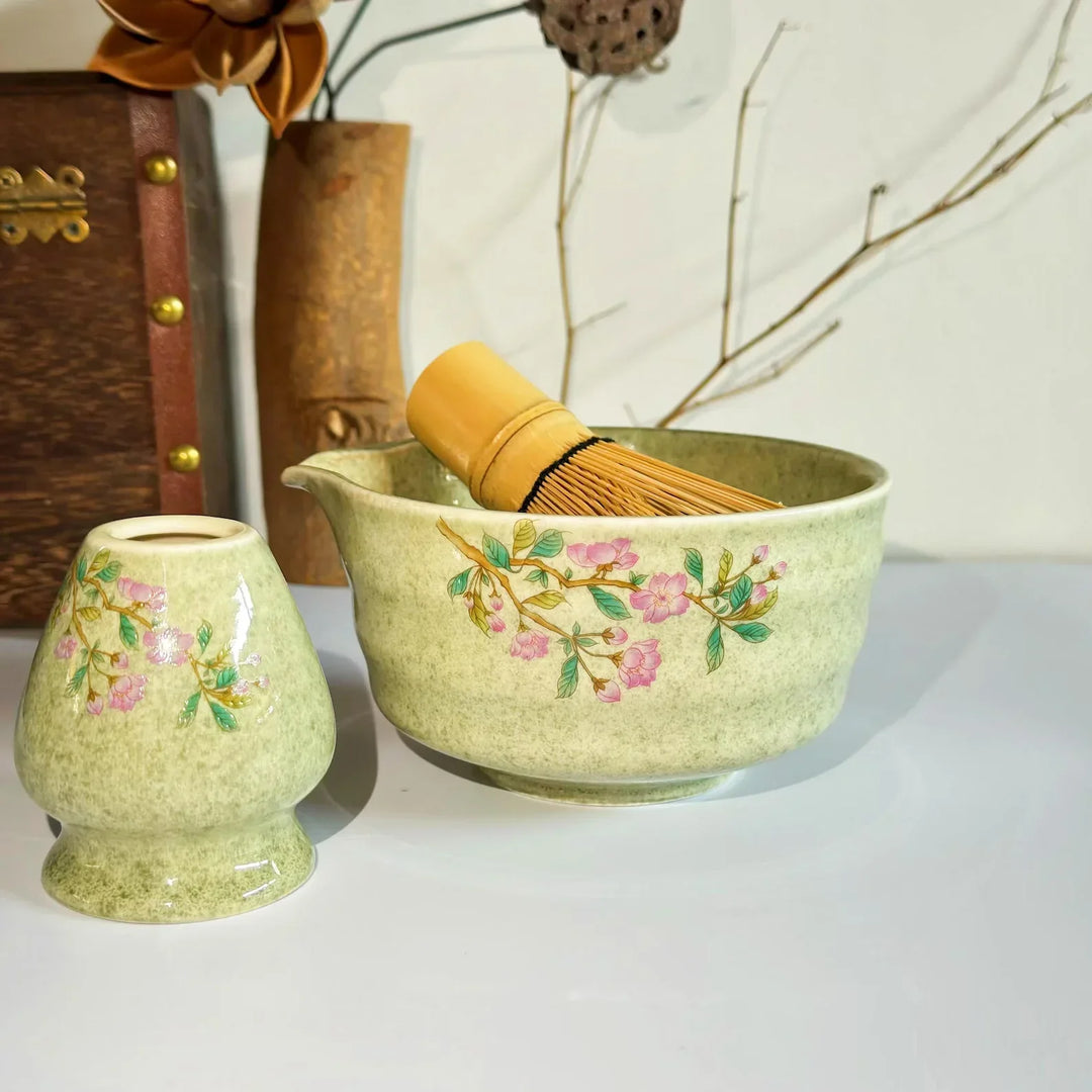 Matcha Tea Set Porcelain Bowl Bamboo Whisk Traditional Box